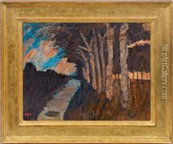 Worpsweder Landschaftmit Birken Am Moorkanal Oil Painting - Albert Schiestl-Arding
