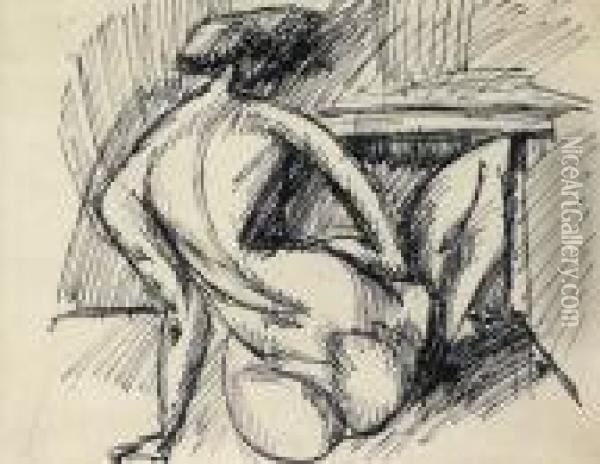 Back Nude, About 1912 Oil Painting - Lajos Tihanyi