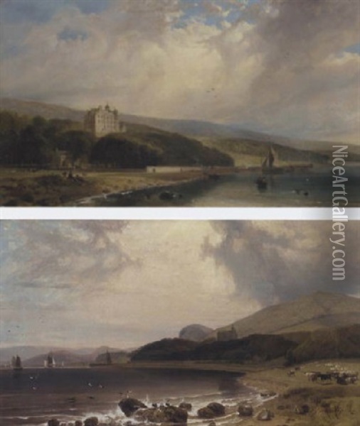 View Of Dunrobin Castle, Sutherland, From The South-east Oil Painting - William Daniell