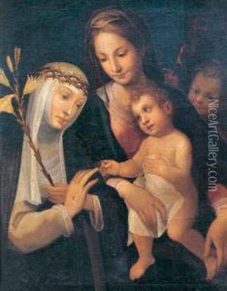 Madonna Con Bambino Santa Caterina E San Giovannino Oil Painting - Alessandro Casolani