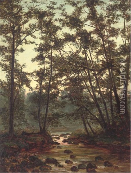 River Mole, Near Box Hill, Surrey Oil Painting - Alfred Glendening Jr.