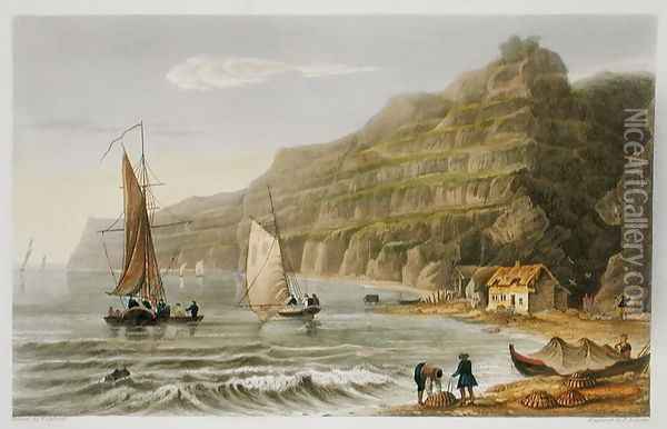 Shanklin Bay, from 'The Isle of Wight Illustrated, in a Series of Coloured Views' Oil Painting - Frederick Calvert