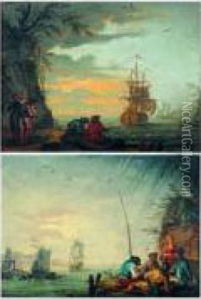 Scenes De Ports Mediterraneens Animes De Pecheurs Oil Painting - Henry Van Der Burch
