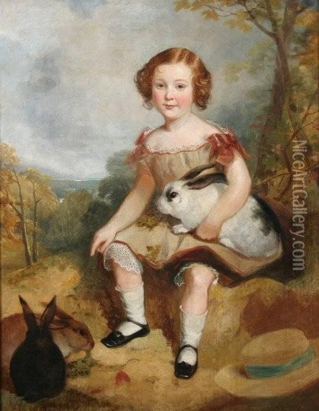 Portrait Of Child With Rabbits Oil Painting - William Keighley Briggs