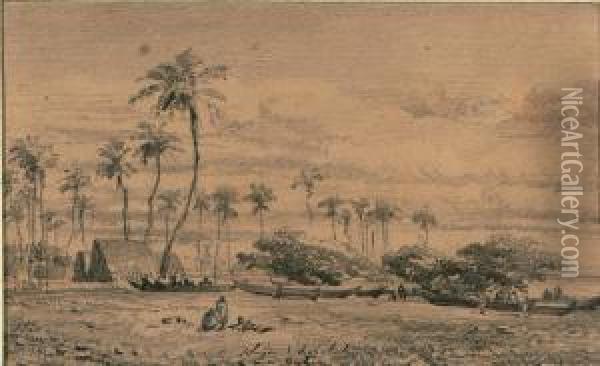 'plage D'honolulu Oahu' Oil Painting - Auguste Borget