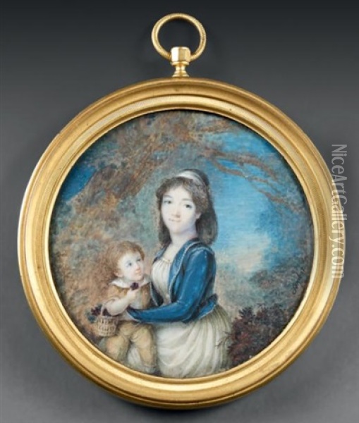 Portrait D'une Mere Et Son Enfant Sur Les Genoux Oil Painting - Jean Baptiste Sambat