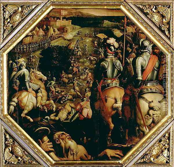 The Battle of Marciano in 1553, from the ceiling of the Salone dei Cinquecento, 1565 Oil Painting - Giorgio Vasari