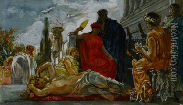 Bacchusfest Im Antiken Rom Oil Painting - Ernst Albert Fischer