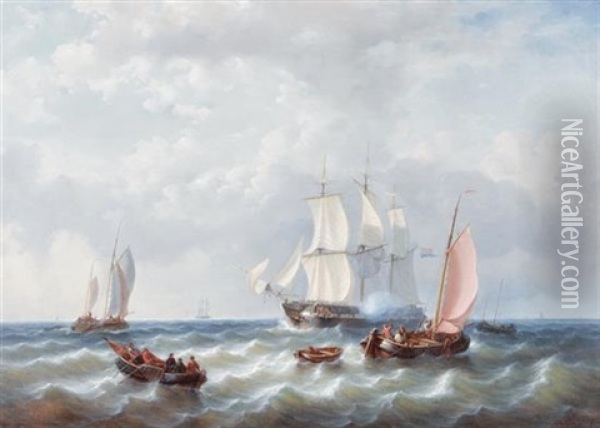 Summoning The Pilot Ship Oil Painting - George Willem Opdenhoff