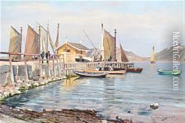 Harbour Scenery Oil Painting - Nils Severin Lynge Hansteen