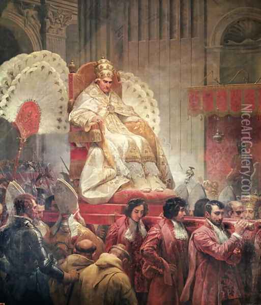 Pope Pius VIII 1761-1830 in St. Peters on the Sedia Gestatoria, 1829 Oil Painting - Horace Vernet
