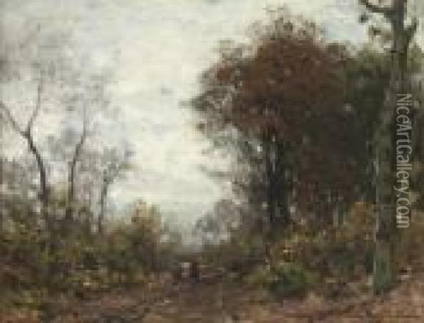 A Forest Path In Autumn Oil Painting - Julius Jacobus Van De Sande Bakhuyzen
