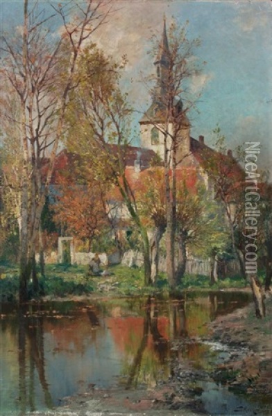 Sachsischer Dorfanger Im Herbst Oil Painting - Jacques Matthias Schenker