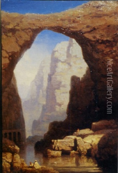 Paysage A La Riviere Et Aux Rochers, Les Quatre Marabouts Oil Painting - Pierre Thuillier