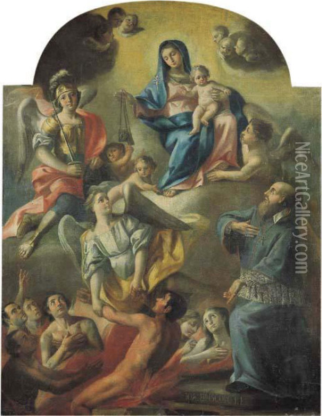 La Madonna Del Carmine Con I Santi Michele E Raffaele, Le Anime Purganti E San Francesco Di Sales Oil Painting - Giovanni D'Episcopo