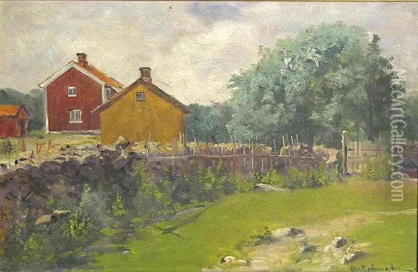 A Tranquil Farm Scene Oil Painting - Ola Geelmuyden