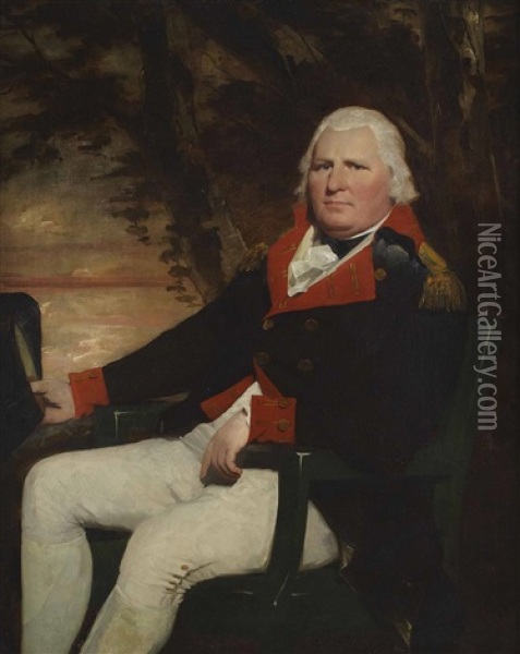 Three-quarter Seated Portrait Of An Officer Of The Madras Artillery Oil Painting - Sir Henry Raeburn