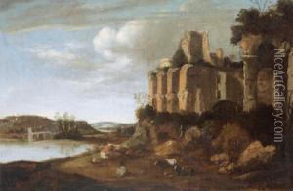Paesaggio Fluviale Con Rovine Oil Painting - Horatius Hooch