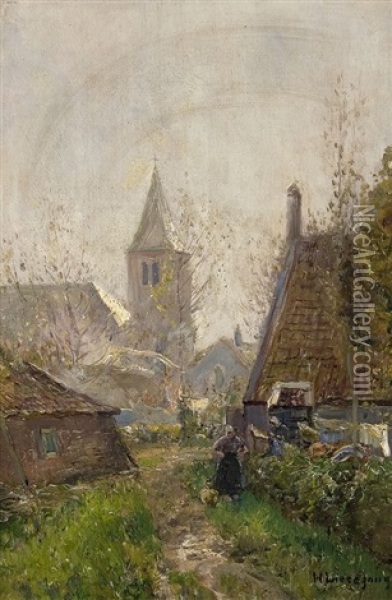 Dorfstrase An Der Kirche Oil Painting - Helmuth Liesegang