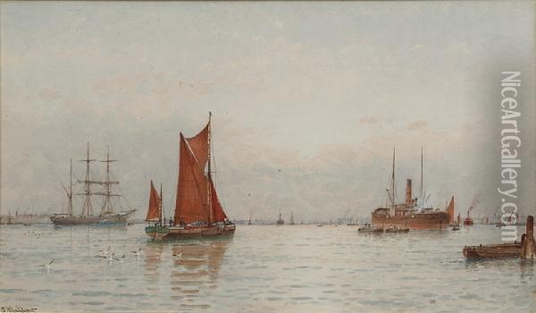 On The Thames, Deptford Reach Oil Painting - George Stanfield Walters