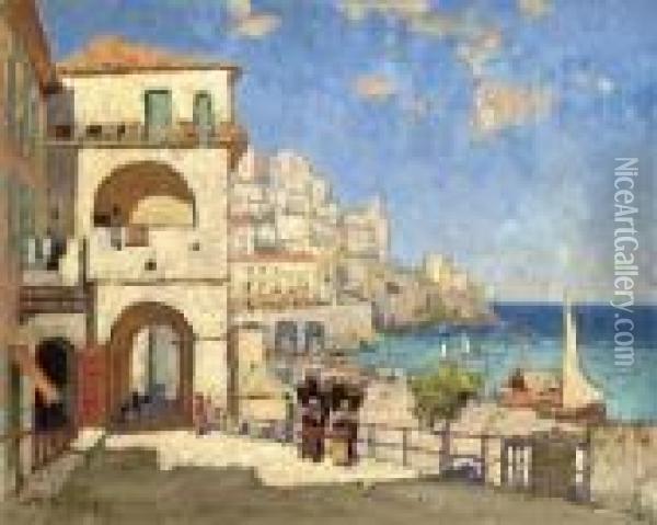 A Coastal Town In Southern Italy Oil Painting - Konstantin Ivanovich Gorbatov