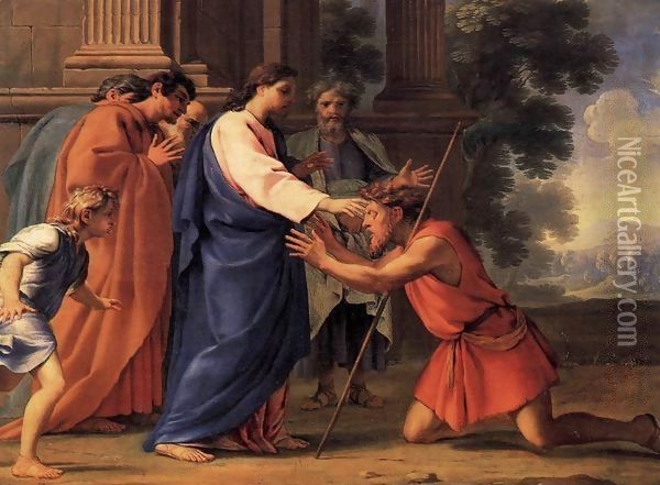 Christ Healing the Blind Man Oil Painting - Eustache Le Sueur