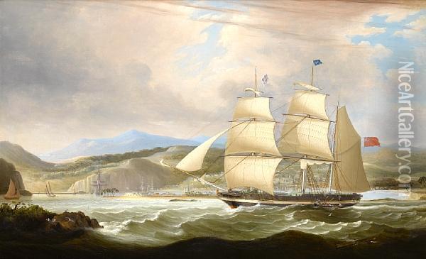 The Barque 
Woodmansterne 
 Calling For Apilot Off Port Royal, Jamaica, Upon Her Arrival After Her Maidenvoyage Oil Painting - John Lynn