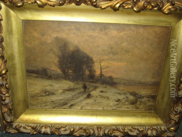 Landscape With Figure Walking On Path At Sunset Oil Painting - Wilhelm Schroeter