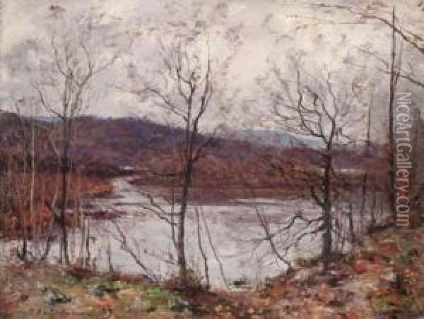 An Autumnal River Landscape Oil Painting - Joseph Henderson