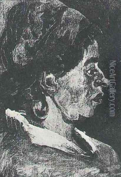 Head Of A Peasant Woman With Dark Cap IX Oil Painting - Vincent Van Gogh