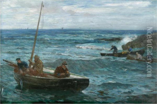 Fishermen Off The Coast Oil Painting - John Robertson Reid
