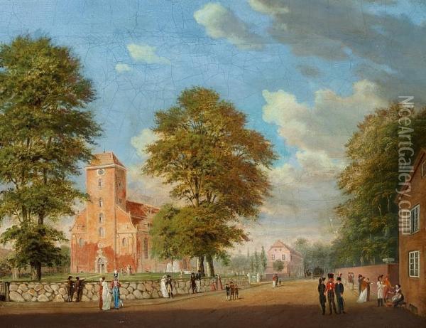 Ascribed To: The Christian's Church In Ottensen In Altona, Germany Oil Painting - Jes Bundsen
