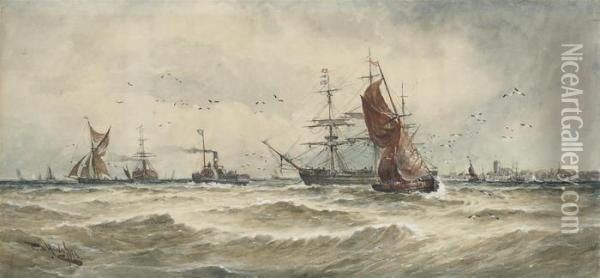 Shipping In A Swell Oil Painting - Thomas Bush Hardy