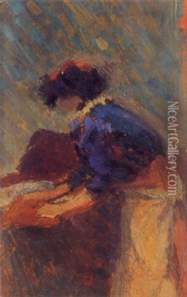 Femme Repassant Oil Painting - Louis Hayet