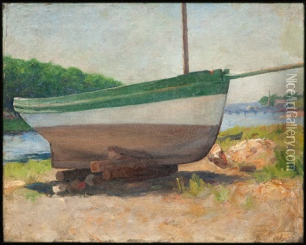 River's Edge Oil Painting - Joseph Henry Sharp