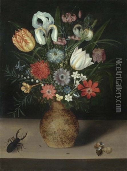 Engobevase Mit Blumen Oil Painting - Pieter Binoit