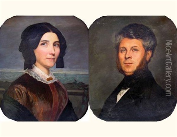 Portrait D'homme (+ Portrait De Dame; Pair) Oil Painting - Jules Joseph Lefebvre