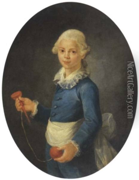 Portrait D'un Enfant Tenant Un Bilboquet Oil Painting - Jacques Fabien Gautier d'Agoty