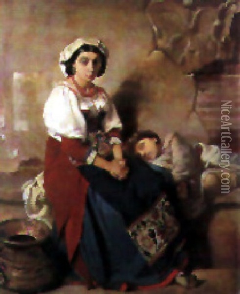 Italienne Et Son Enfant Oil Painting - Victor Louis Mottez