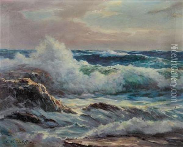 Constantin Aleksandrovich Westchiloff Russian, -crashing Waves Oil Painting - Constantin Alexandr. Westchiloff