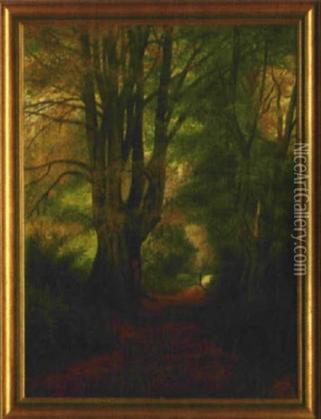 Waldweg Im Vareler Park Oil Painting - Georg Siehl-Freystett