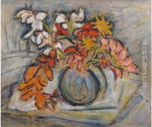 Glaieuls Dans Un Vase Boule Oil Painting - Jeanne Saliceti