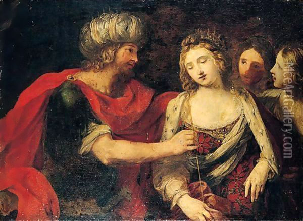 Esther before Ahasuerus Oil Painting - Giovanni Andrea Sirani