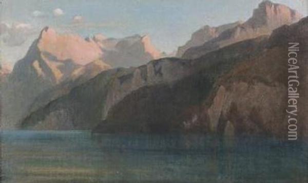 Urnersee Mit Dem Uri-rotstock. Oil Painting - Alexandre Calame
