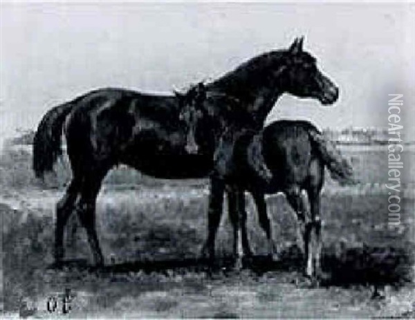 A Mare And Her Foal Oil Painting - Otto Eerelman