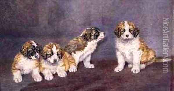 Puppies in Council Oil Painting - Rupert Arthur Dent