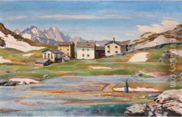 Sprng At The Alp Blaunca Oil Painting - Carl Albert Von Salis-Soglio