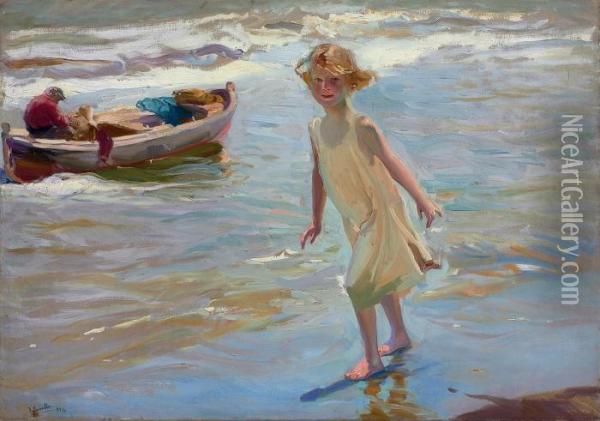 Nina En La Playa, Valencia Oil Painting - Joaquin Sorolla Y Bastida