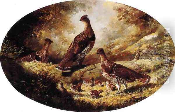 Grouse Family Oil Painting - Ferdinand Richardt