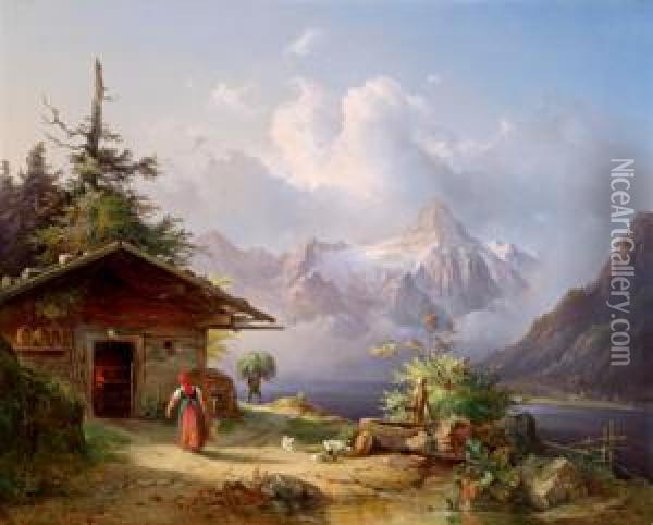 Veduta Del Dachstein Oil Painting - Edmund Mahlknecht